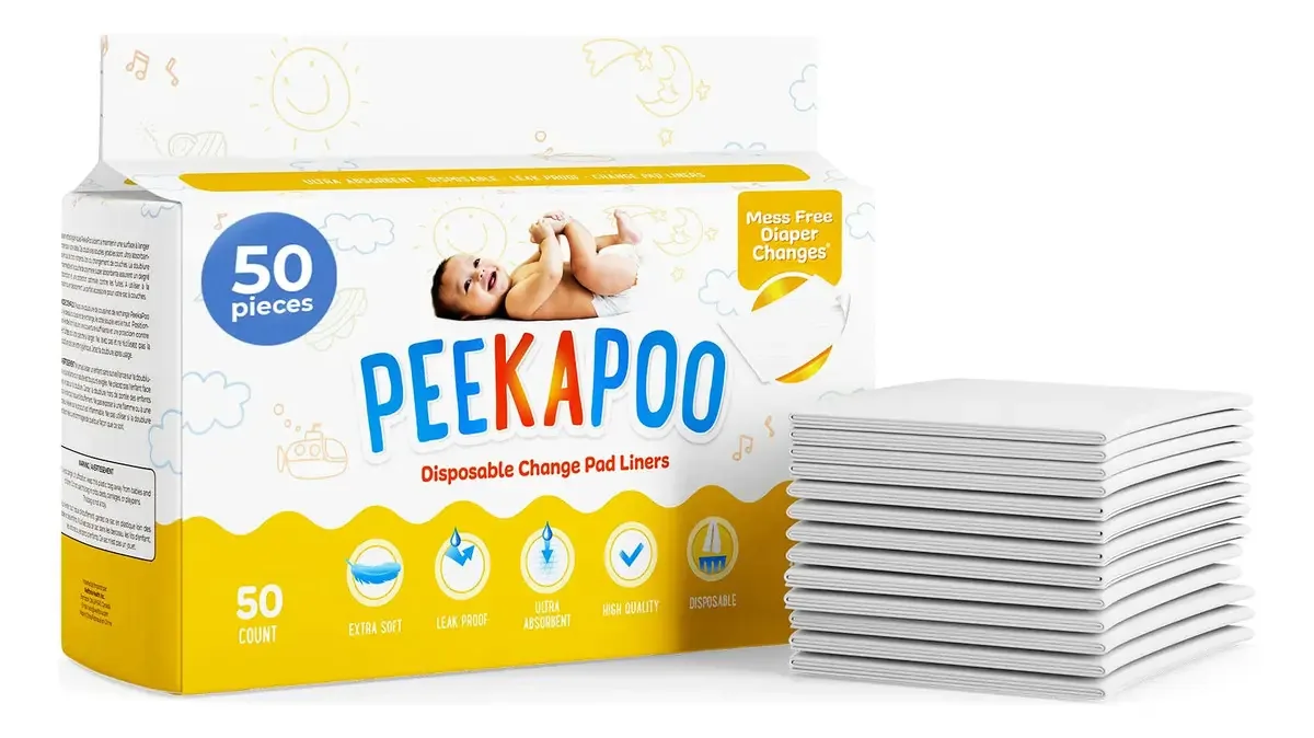 Peekapoo — Trocadores descartáveis (pacote com 50) supermacios, ultraabsorventes e impermeáveis — cobrem qualquer superfície para trocar fraldas para bebês sem bagunça