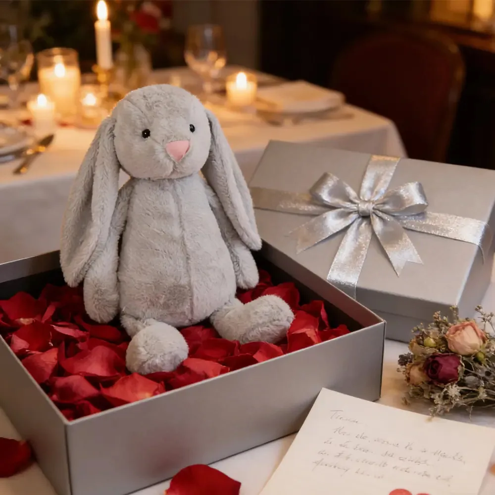 Boneca calmante de coelhos de pelúcia rosa para crianças, cor cinza-1UNID