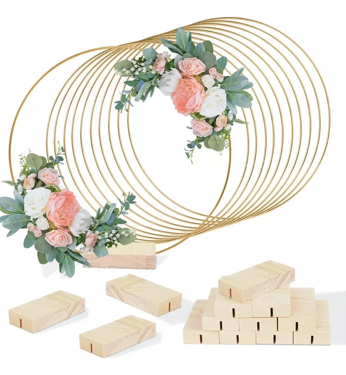 15 peças de peça central de argola floral de metal para casamento de 30 cm