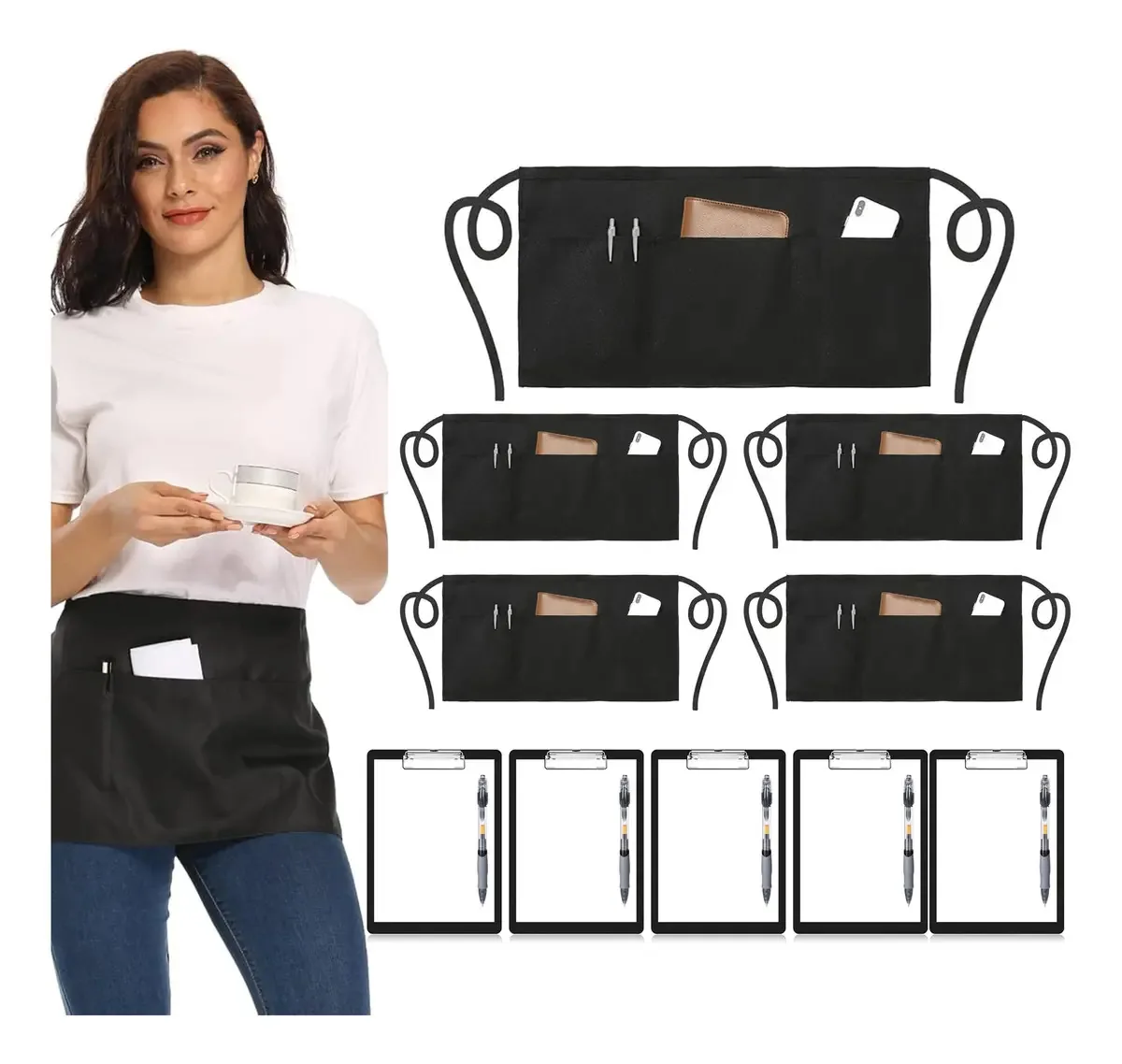 Conjunto de aventais de meio corpo Muramaudi, aventais de chef, adequado para serviço de cozinha, barbearia, impermeável, preto, masculino e feminino, unissex