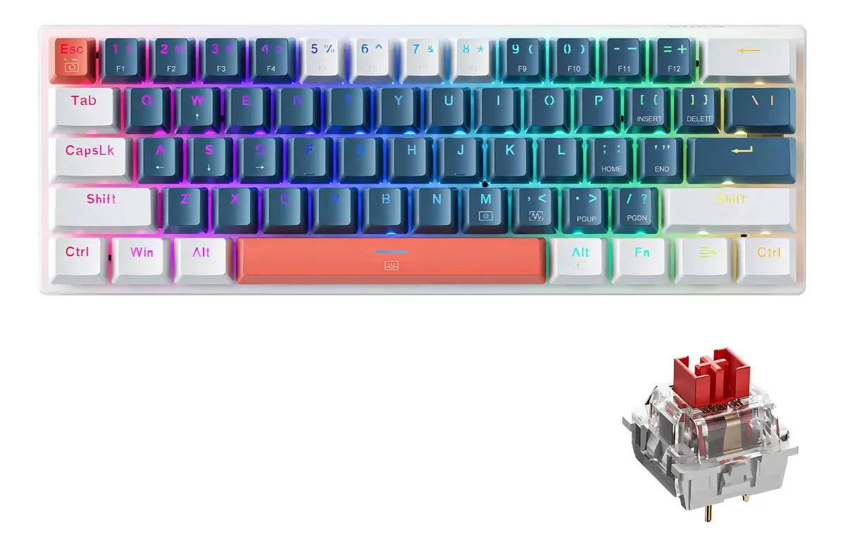60% Teclado Mecânico Machenike K500-61 Rgb Red Switch2 Red Switch2 Para Computadores