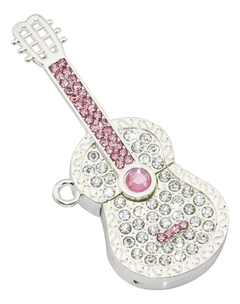 Guitarra prateada Qianlianjie modelo USB Flash Drive Pen Drive U Disc Crystal Drive Pendrive Memory Stick Unidade USB Disco Flash Drive USB Thumb Drive
