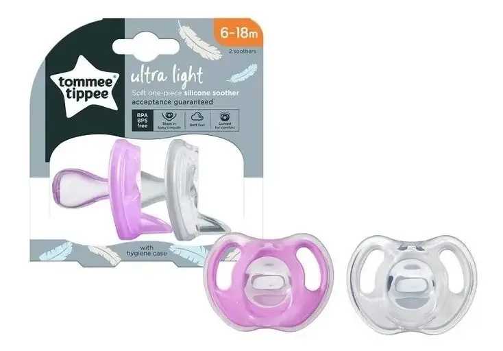 Chupetas ultraleves Tommee Tippee para meninos e meninas de 6 a 18 meses, pacote com 2 unidades, cor violeta, período de idade de 6 a 18 meses