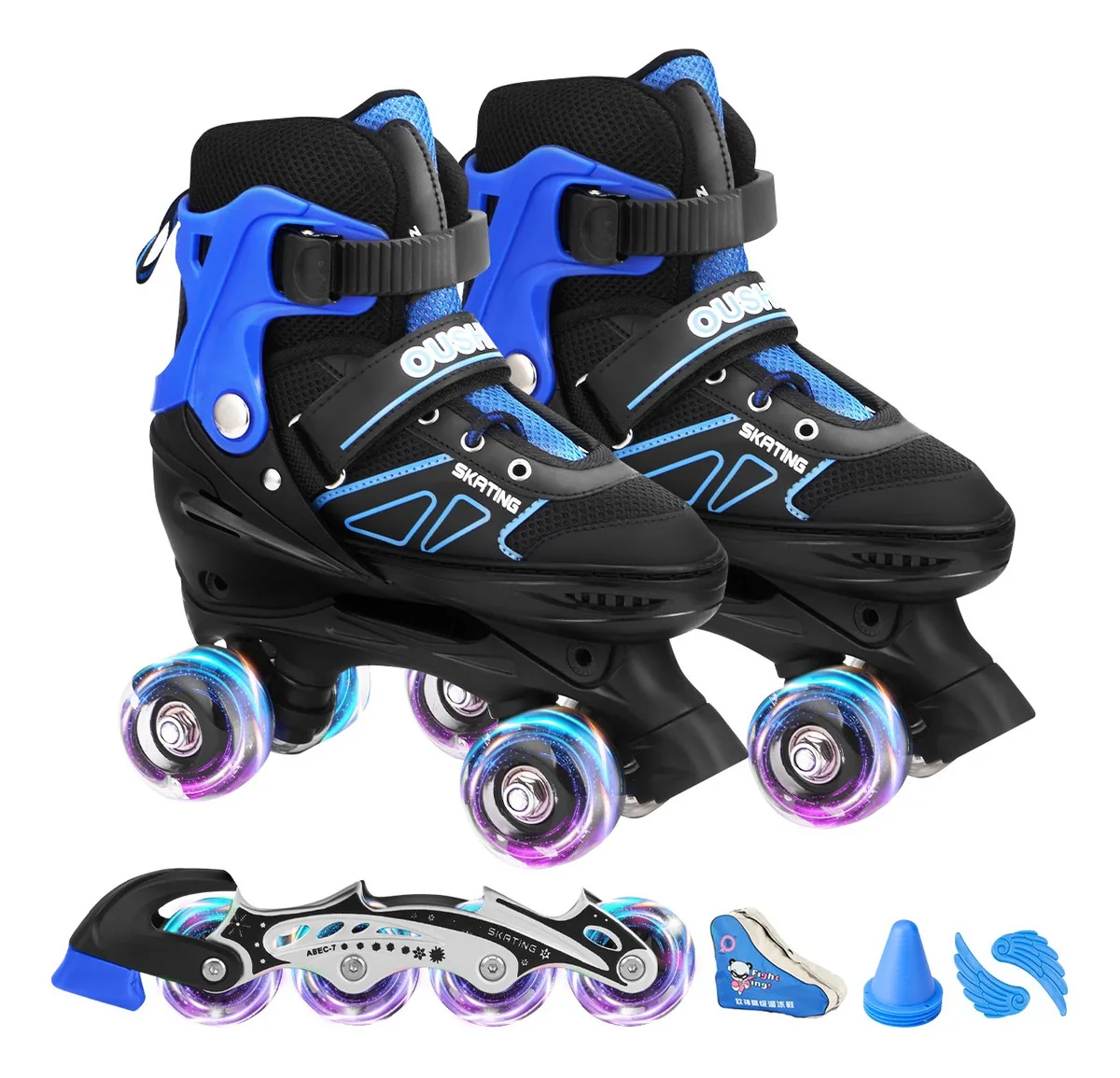 2 Em 1 Patins Ajustáveis Em Linha E 4 Rodas Infantil Com Luzes Cor Azul Marinho Tamanho Dos Patins M Tamanho Das Rodas 70 Mm