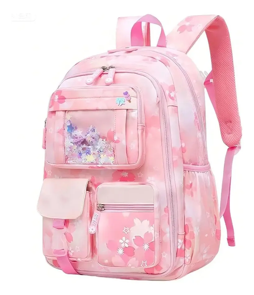 Mochila escolar Rosa JM Mochila escolar 40L com design floral rosa
