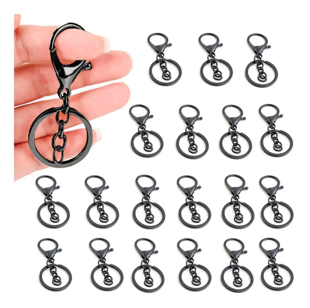 20 ganchos e anéis para chaveiro preto