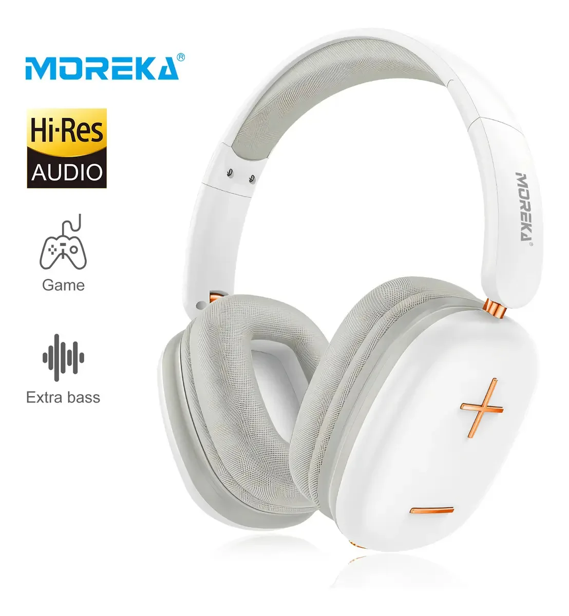 Fones de ouvido Moreka Bl022 Wireless Over Ear estéreo Bluetooth 5.4 de 40 mm com microfone viva-voz, bateria de 300 mah e 20 h, carregamento tipo C de 2 horas, alcance de 10 m para iPhone/PC...