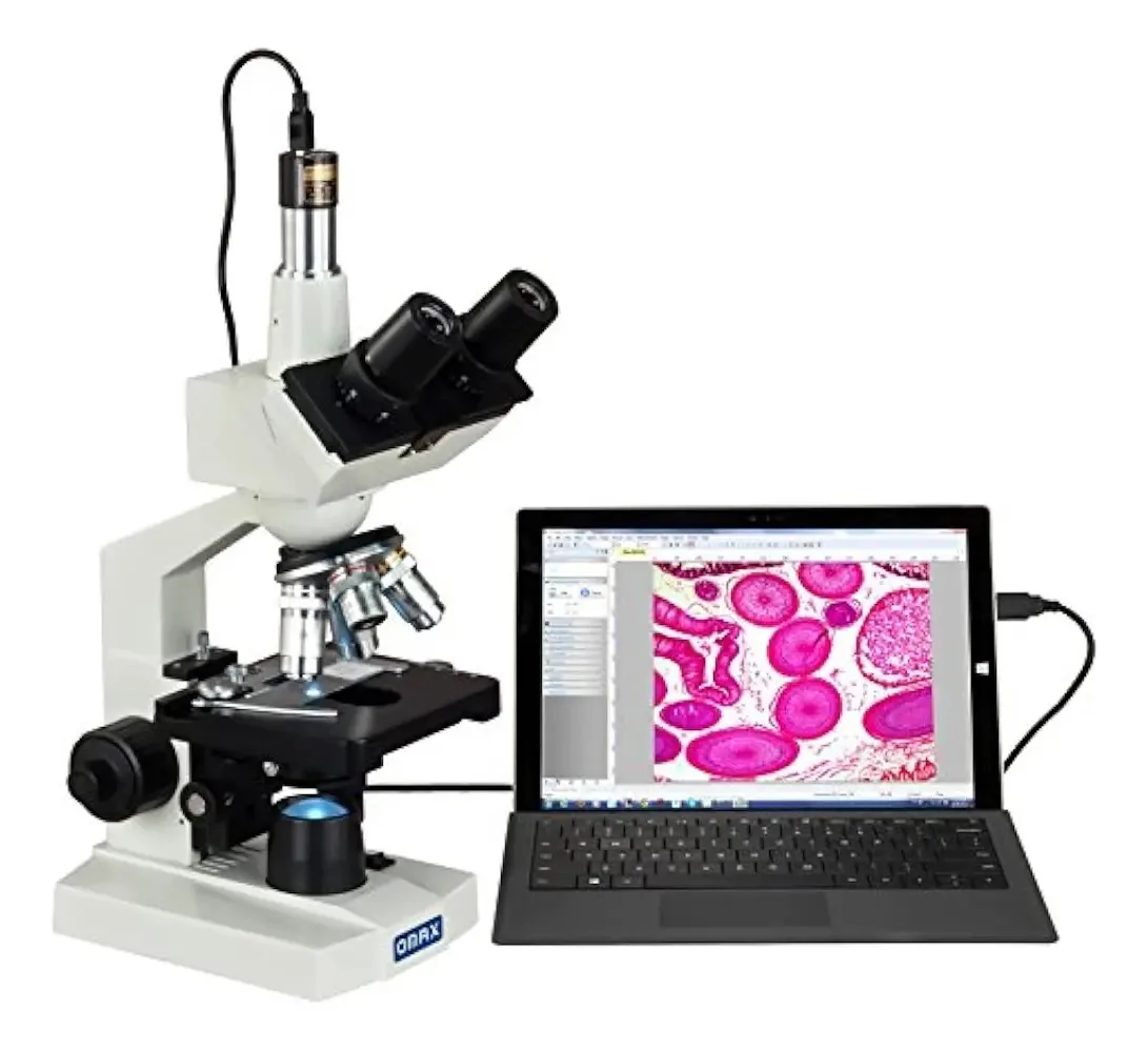 Microscópio composto de laboratório LED digital trinocular