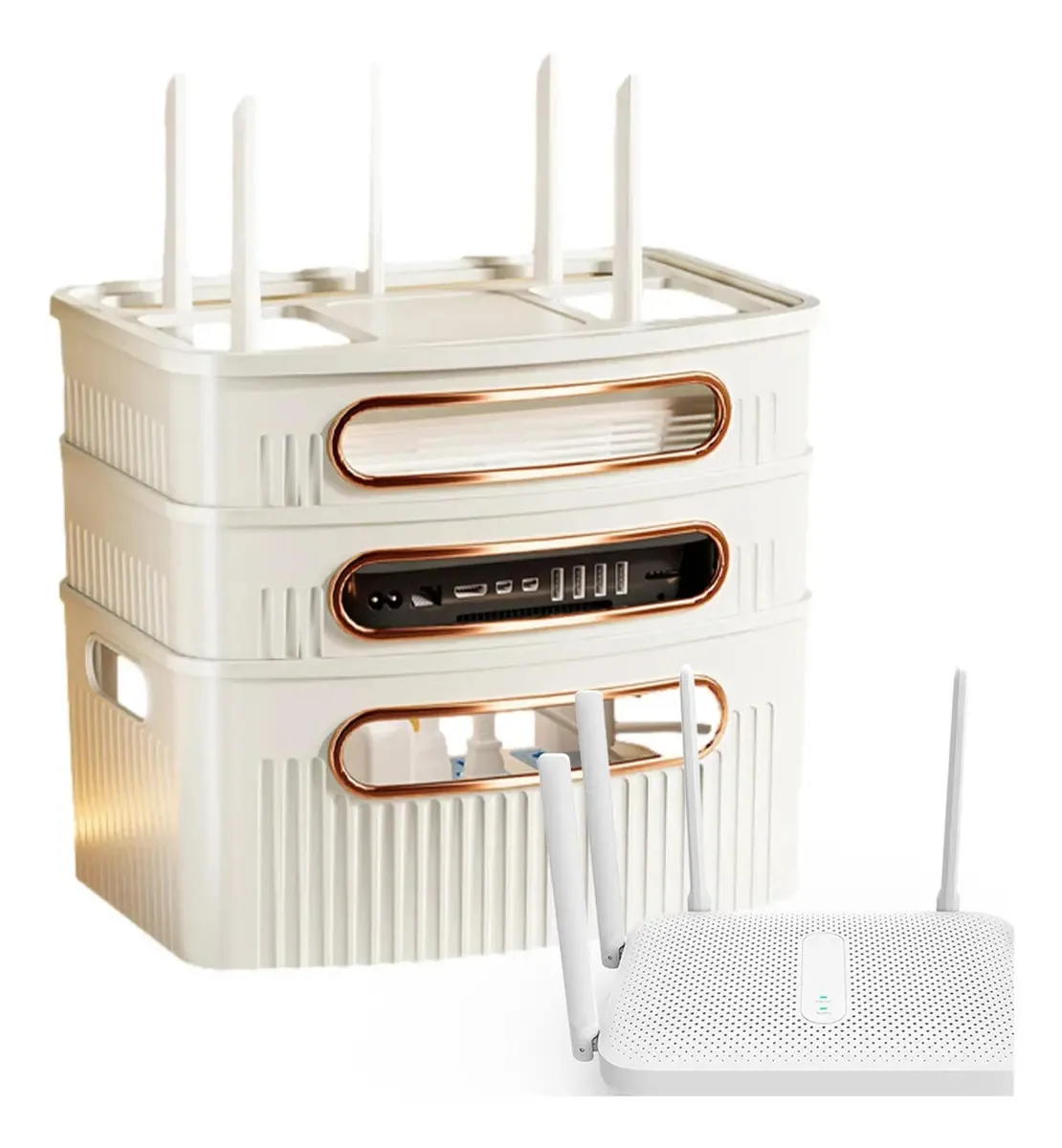 Caixa de Armazenamento para Roteador WiFi | Caixa Decorativa para Roteador, Prateleira Impermeável para Modem WiFi, Tampa para Caixa de Armazenamento de Roteador, Plugues de Roteador, Cabos