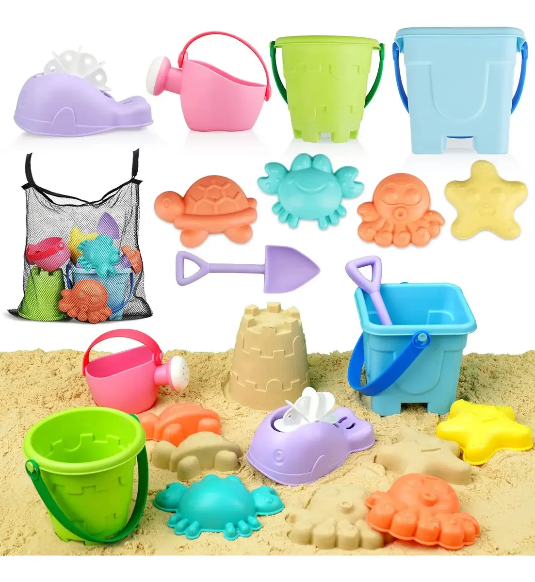Brinquedos de areia de praia Toy Life para crianças de 3 a 10 anos, baldes e pás de areia de praia para crianças com bolsa, kit Beach Sandcastle, brinquedos de viagem e praia para crianças