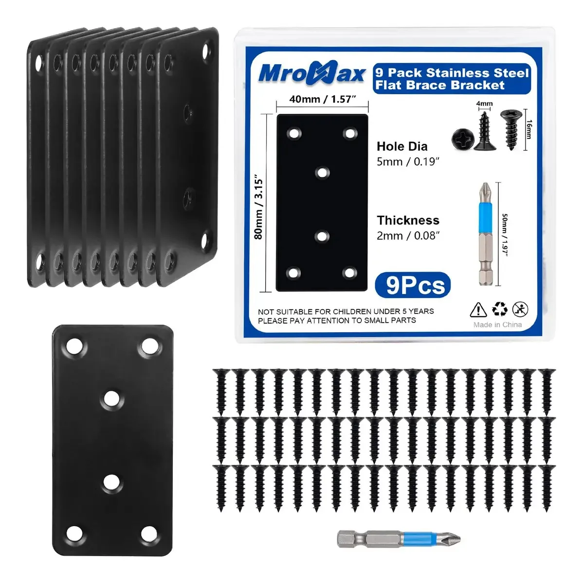 Suportes retos planos de metal preto para móveis de 9 peças