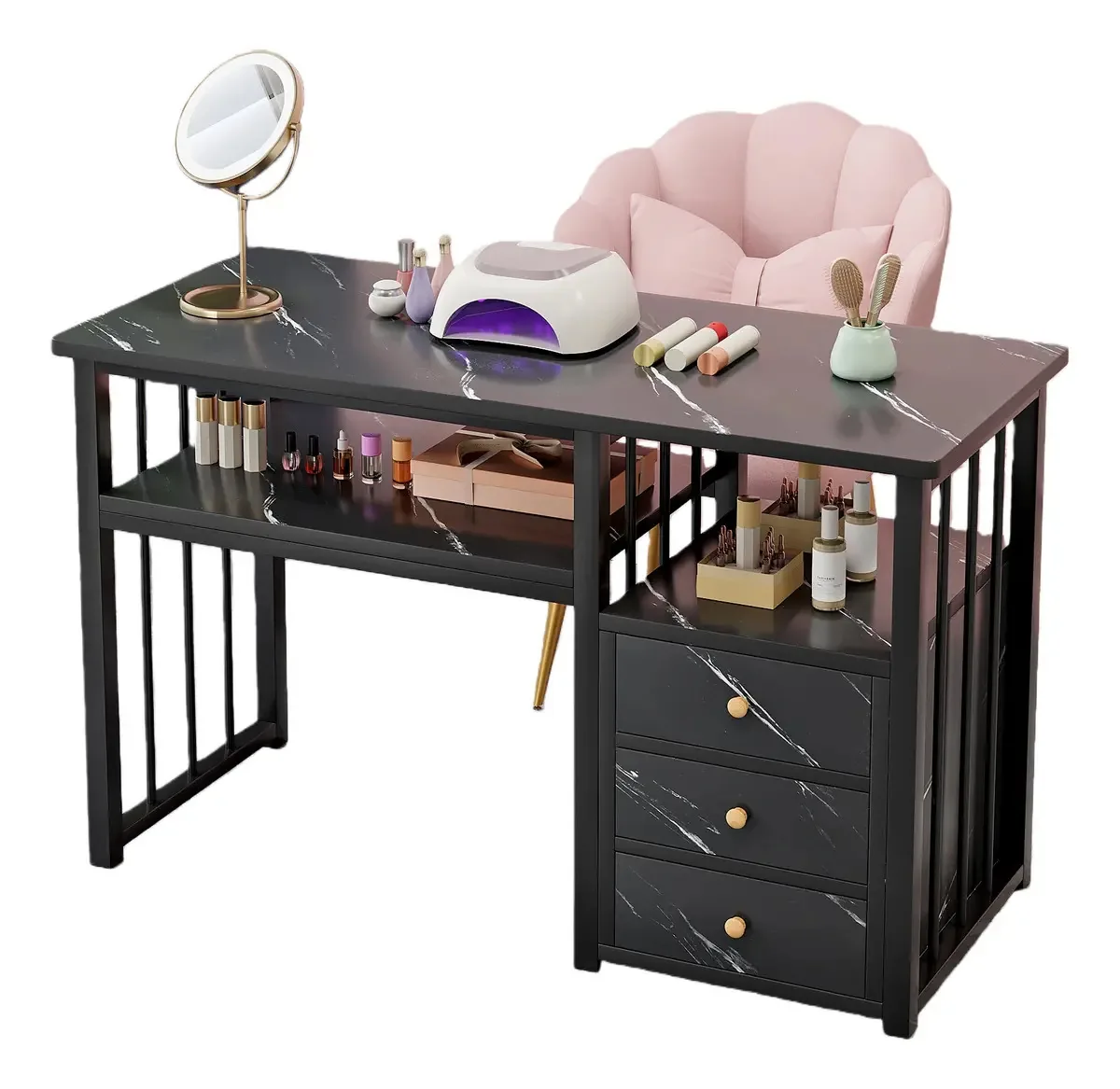 Mesa de manicure preta para unhas com 3 gavetas 100* 40* 76cm