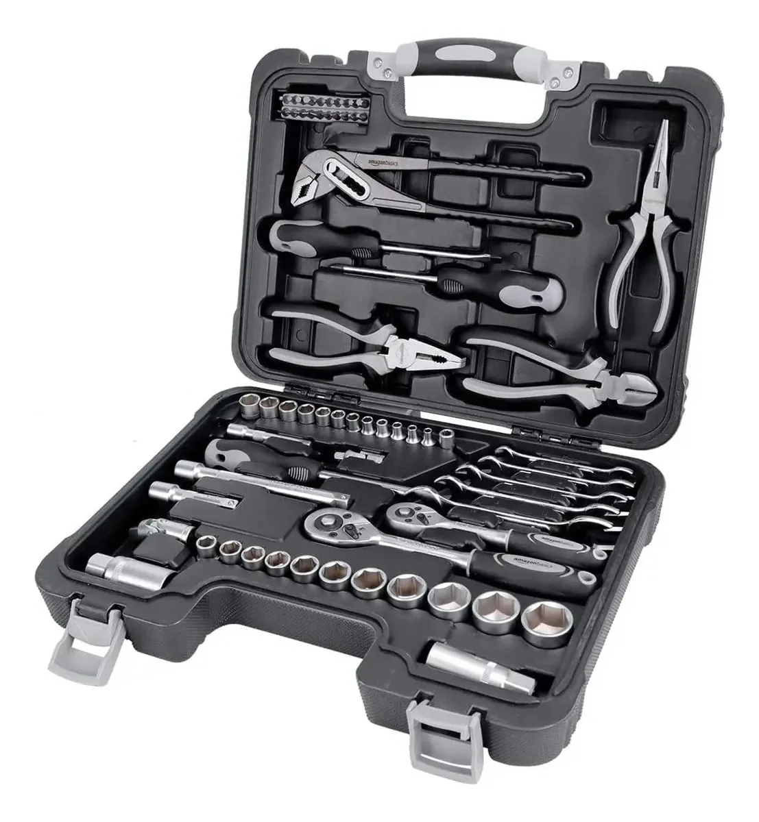 Kit de ferramentas manuais Amazon Basics de 65 peças preto