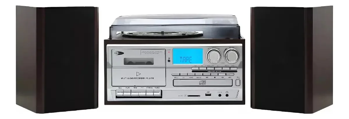 Mesa giratória Bluetooth com CD e cassete e alto-falantes externos
