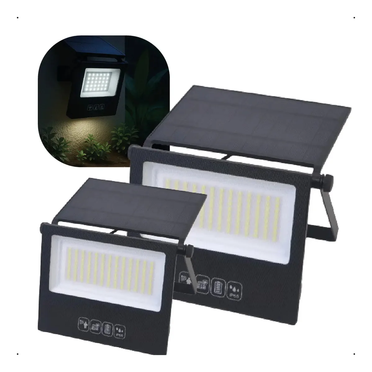 Kit 2 Refletores Solares LED 200W GRM Luz Branco Frio IP65 Fotocélula