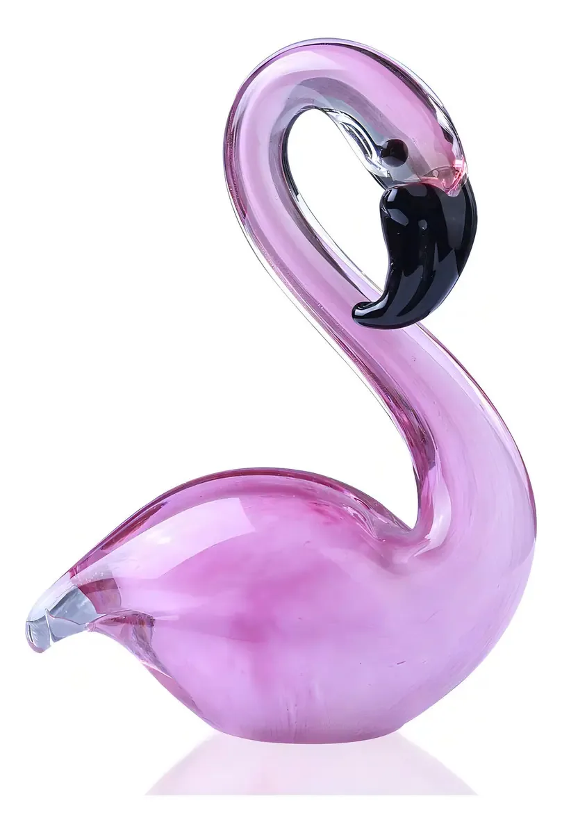 Figura de vidro, flamingo de vidro soprado à mão, gravador
