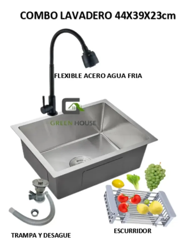 Lavanderia Cdo 44x39x21cm + Torneiras de água fria e aço cinza brilhante