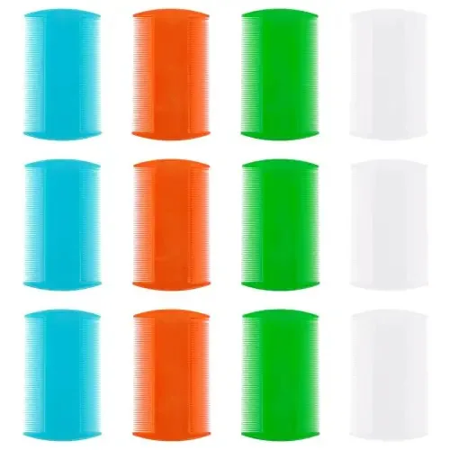 Auear, pacote com 12 pentes de plástico para animais de estimação, pentes para cães e gatos, dupla face, dentes finos, pentes para pulgas, pentes para animais de estimação, 4 cores