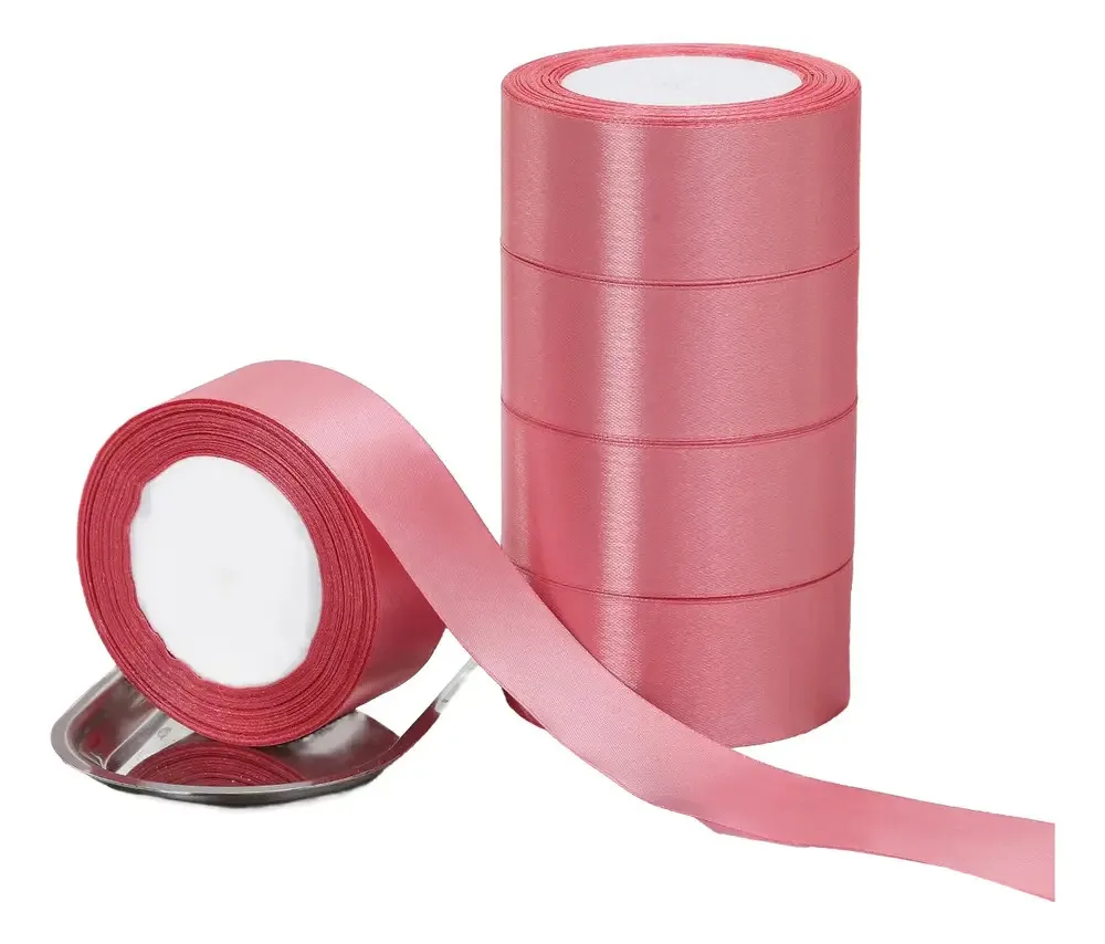 5 rolos de cetim para decoração colorida, fitas, 4 cm, cor coral