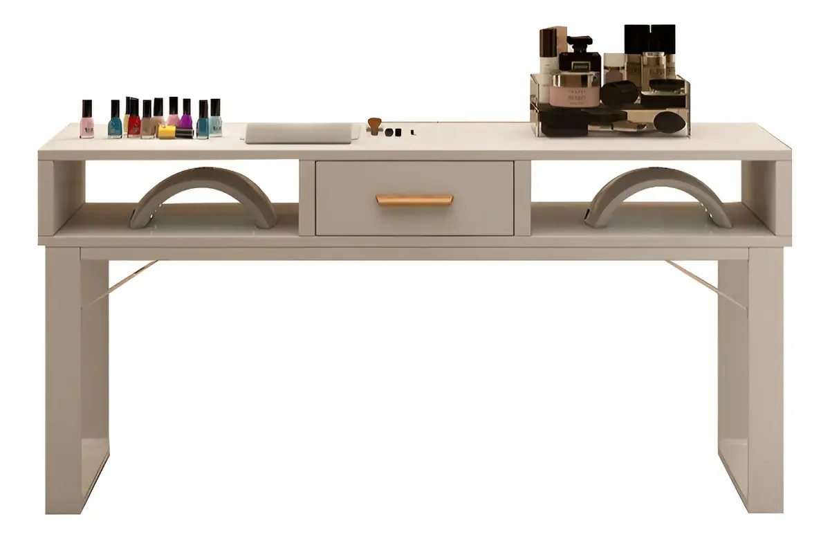 Mesa de manicure dupla com gavetas para salas de estar 120 cm, cor branca