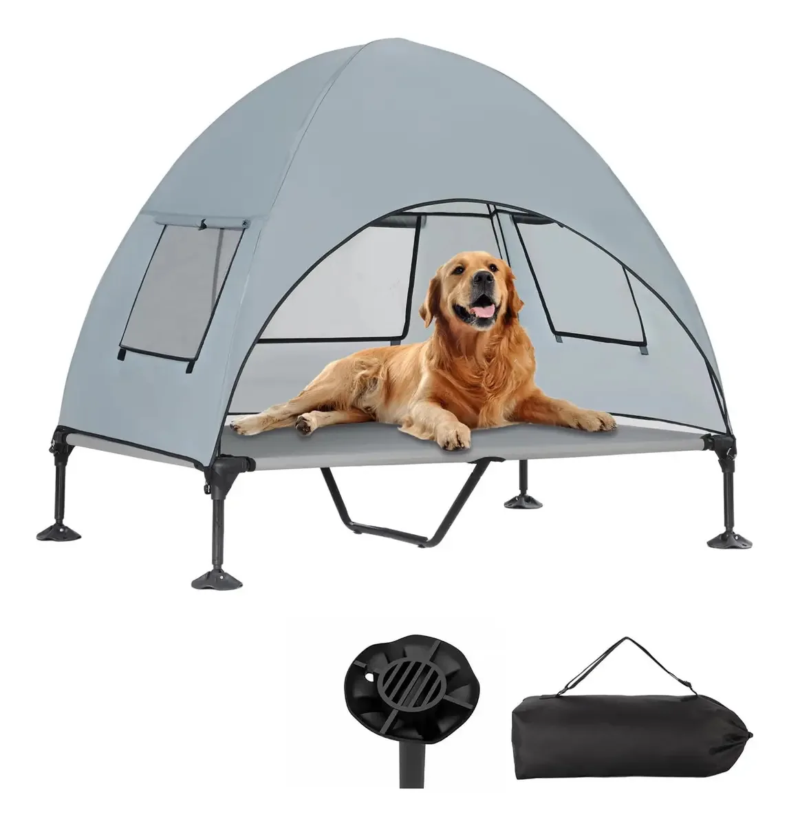 Cama elevada para cães com dossel, cama elevada para cães. Cor: Cinza