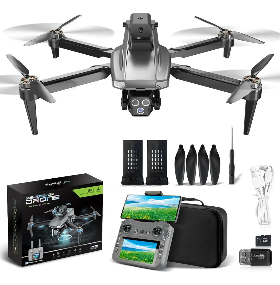 Drones L930 Profissionals Câmeras 360° E 3 Câmera 4k Blushless Controle Remoto Com Tela De 4.5 2 Baterias Cartão De Memória