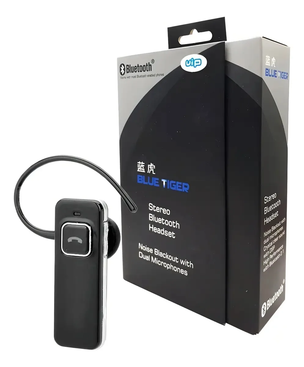 Fone de ouvido viva-voz Bluetooth Vip Blue Tiger Febo Black Color