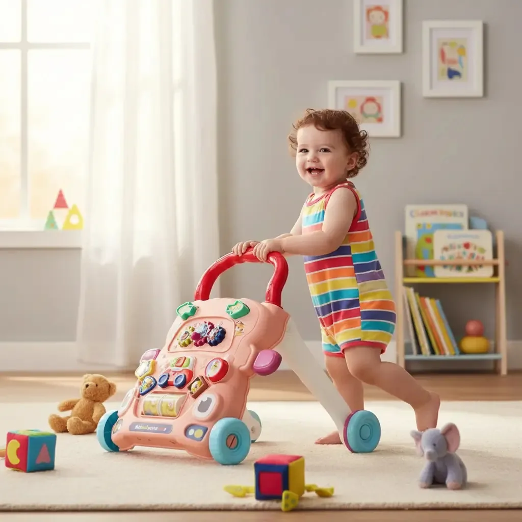 He0833 Baby Walker com luz e som, cor rosa