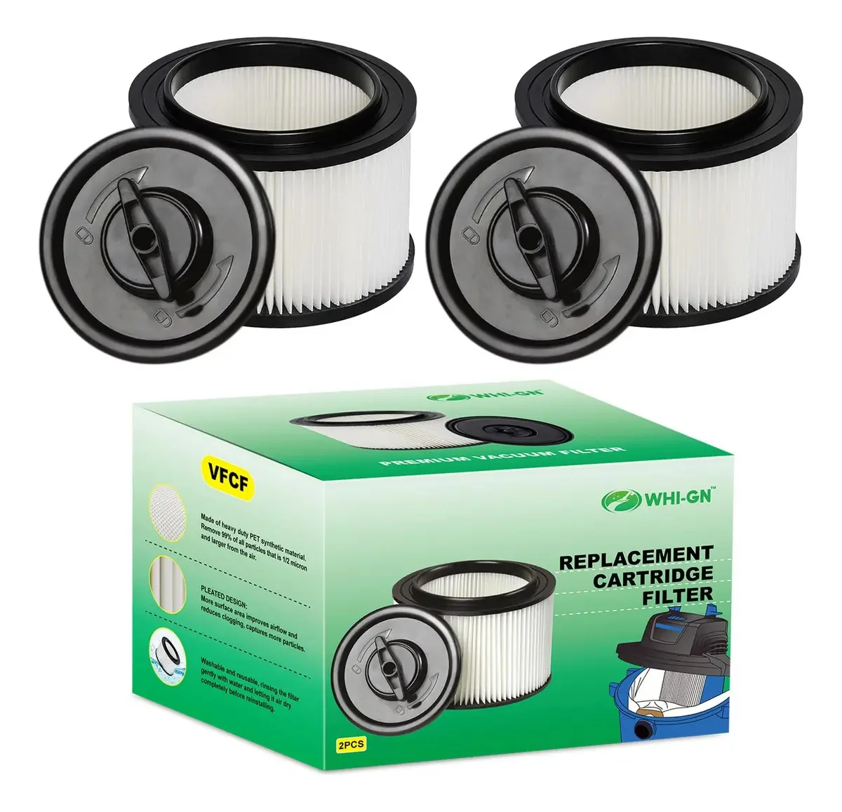 Pacote de 2 filtros e retentores para aspiradores de pó de 15 L