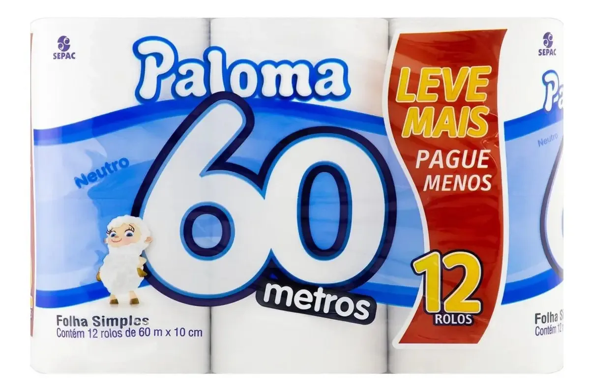 Papel Higienico Paloma Folha Simples 60 M De 12 Un