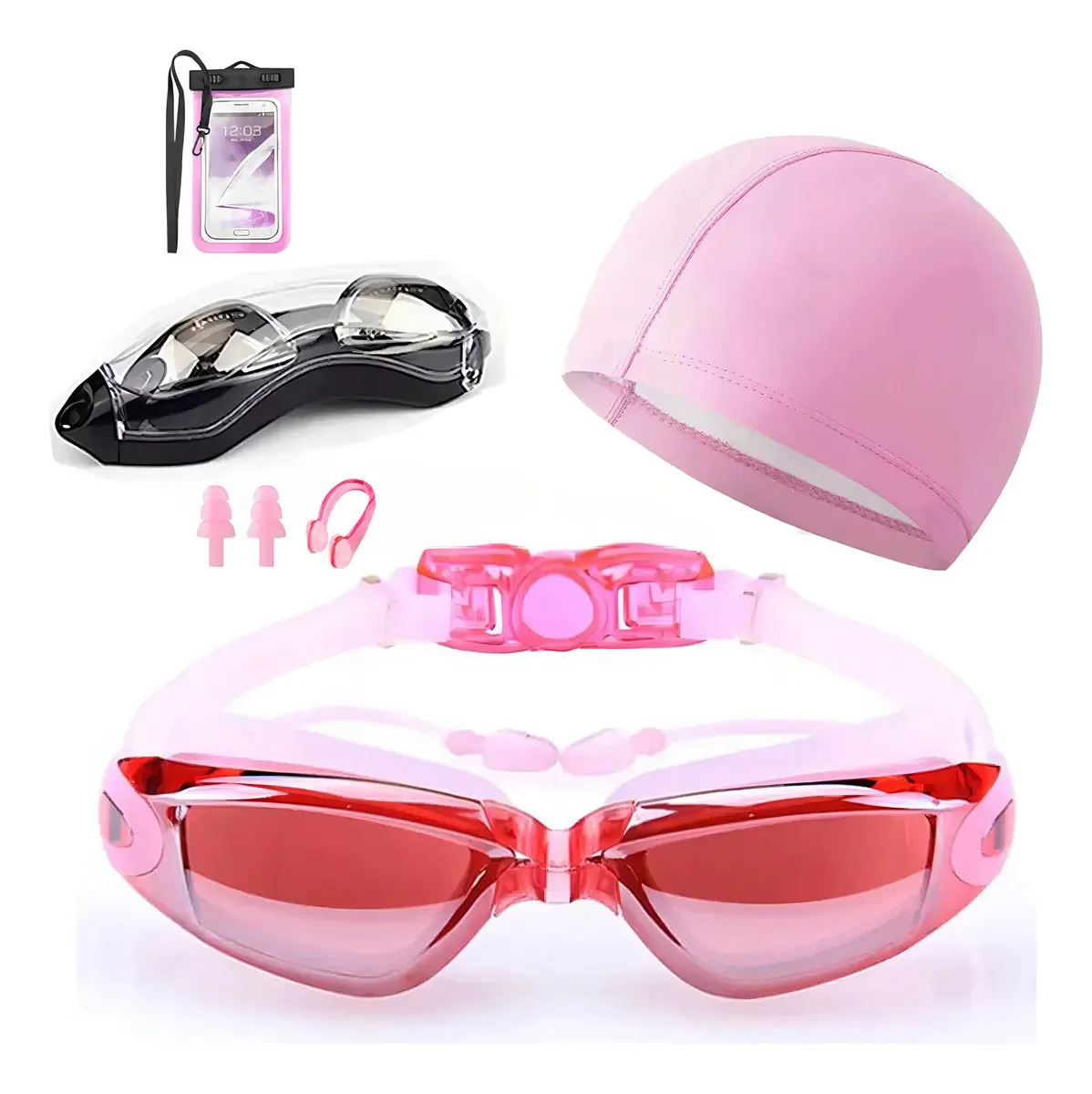 Óculos De Natação - Kit 5 Em 1 Com Proteção Uv, Cor Rosa E Óculos De Natação Com Grau Disponível | Oculos Natacao