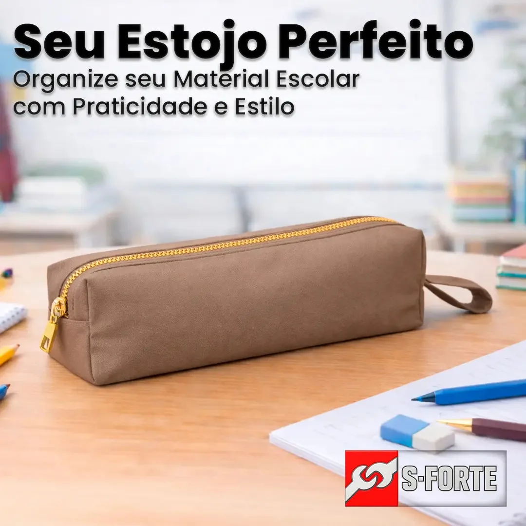 Estojo Escolar Sforte Reforçado Marrom para Organizar Materiais e Acessórios