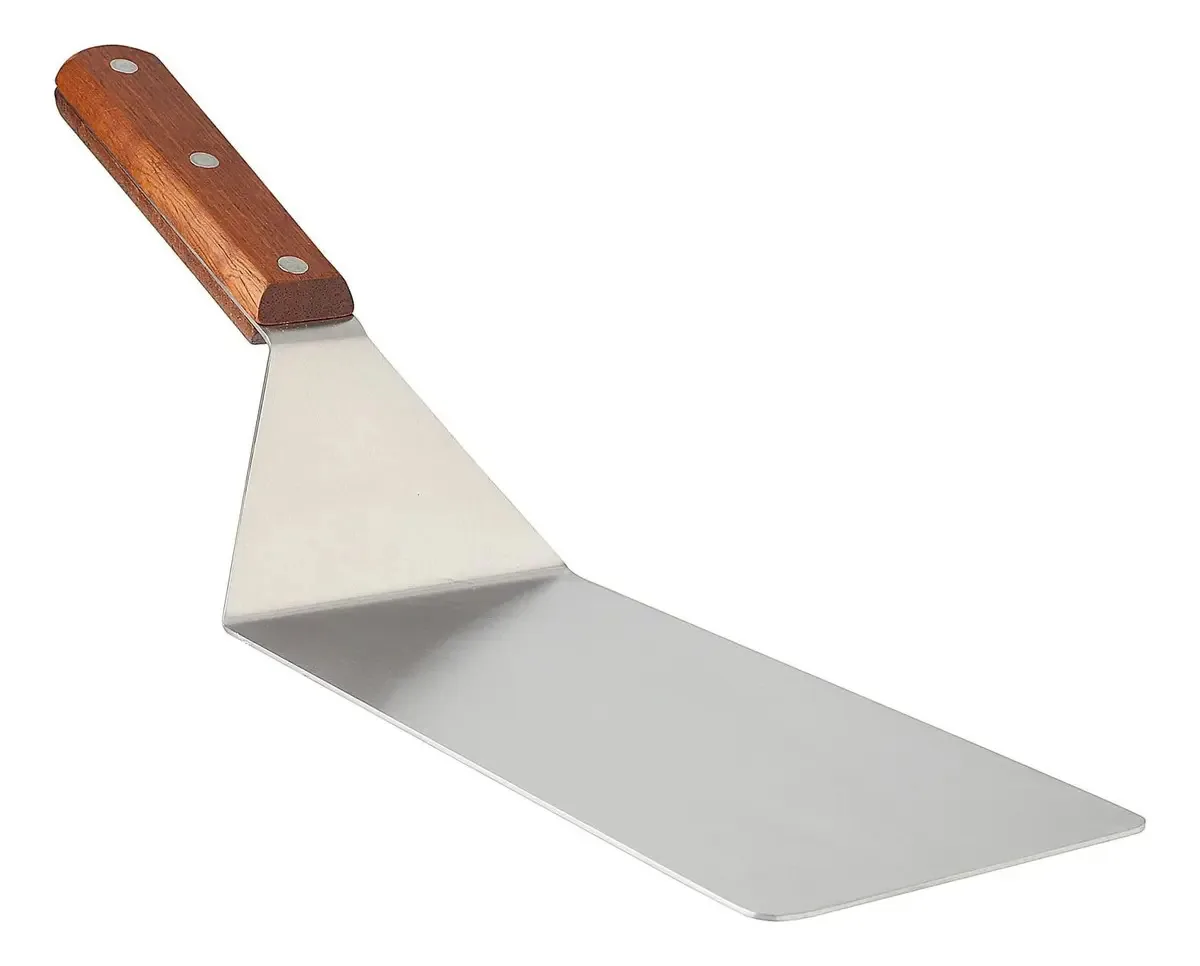 Espátula de churrasco de aço inoxidável grosso Mohits Professional 31x12cm, pizzas assadas, cozinha, aço, madeira