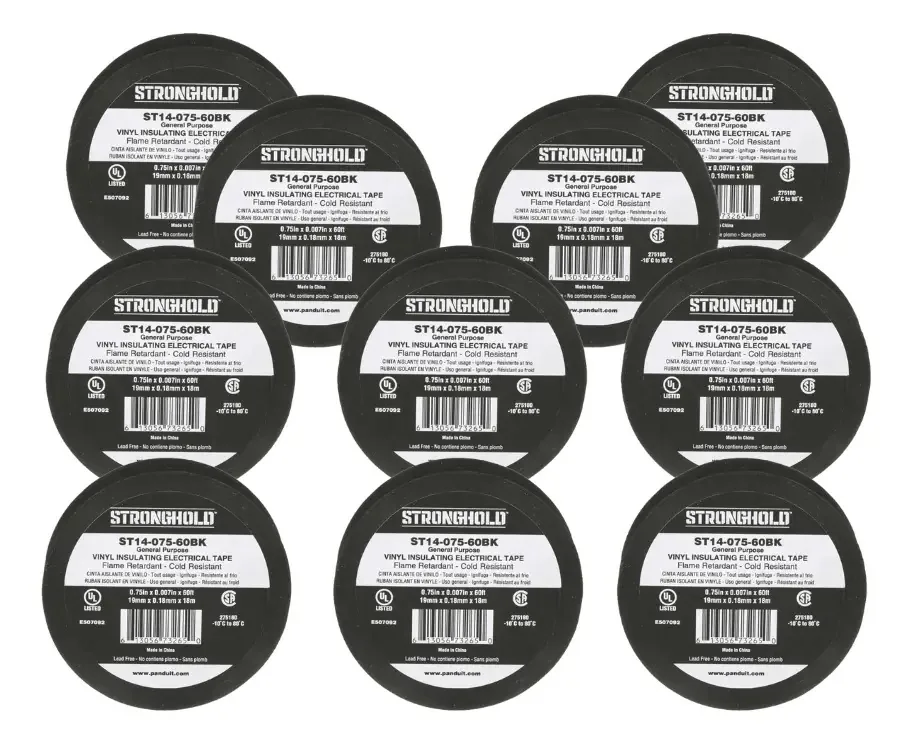 Pacote de 10 fitas elétricas isolantes de PVC Stronghold 18 m pretas