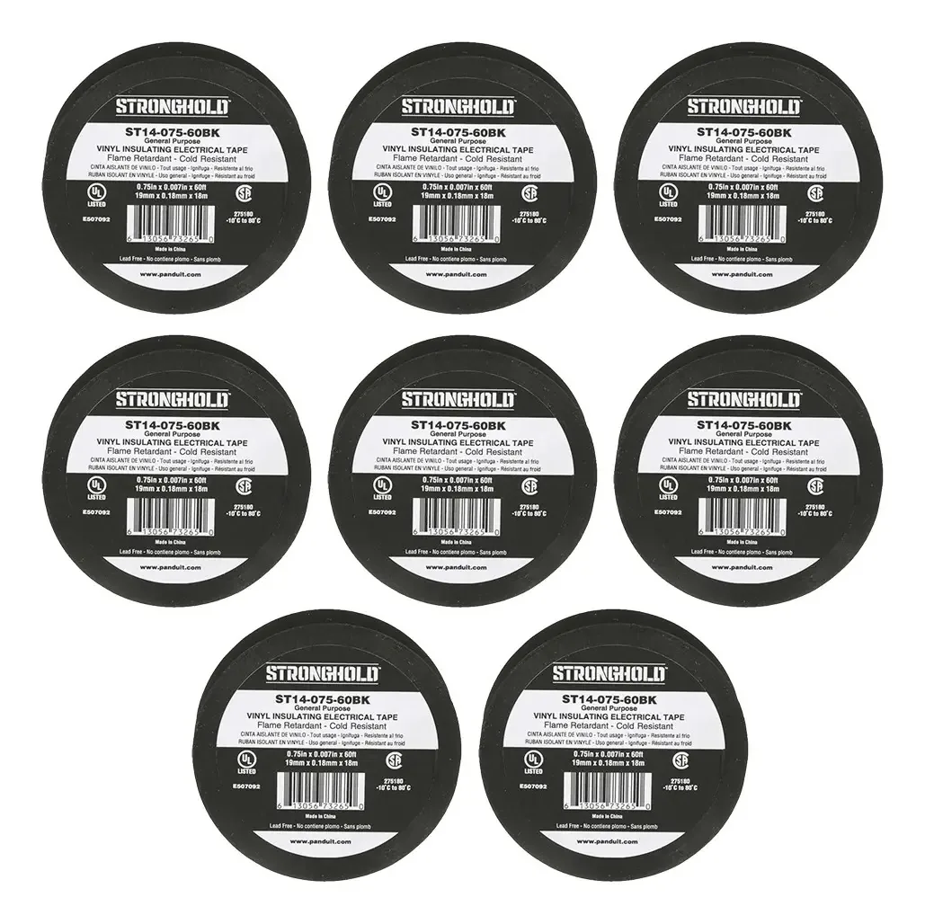 Pacote de 10 fitas elétricas isolantes de PVC Stronghold 18 m pretas