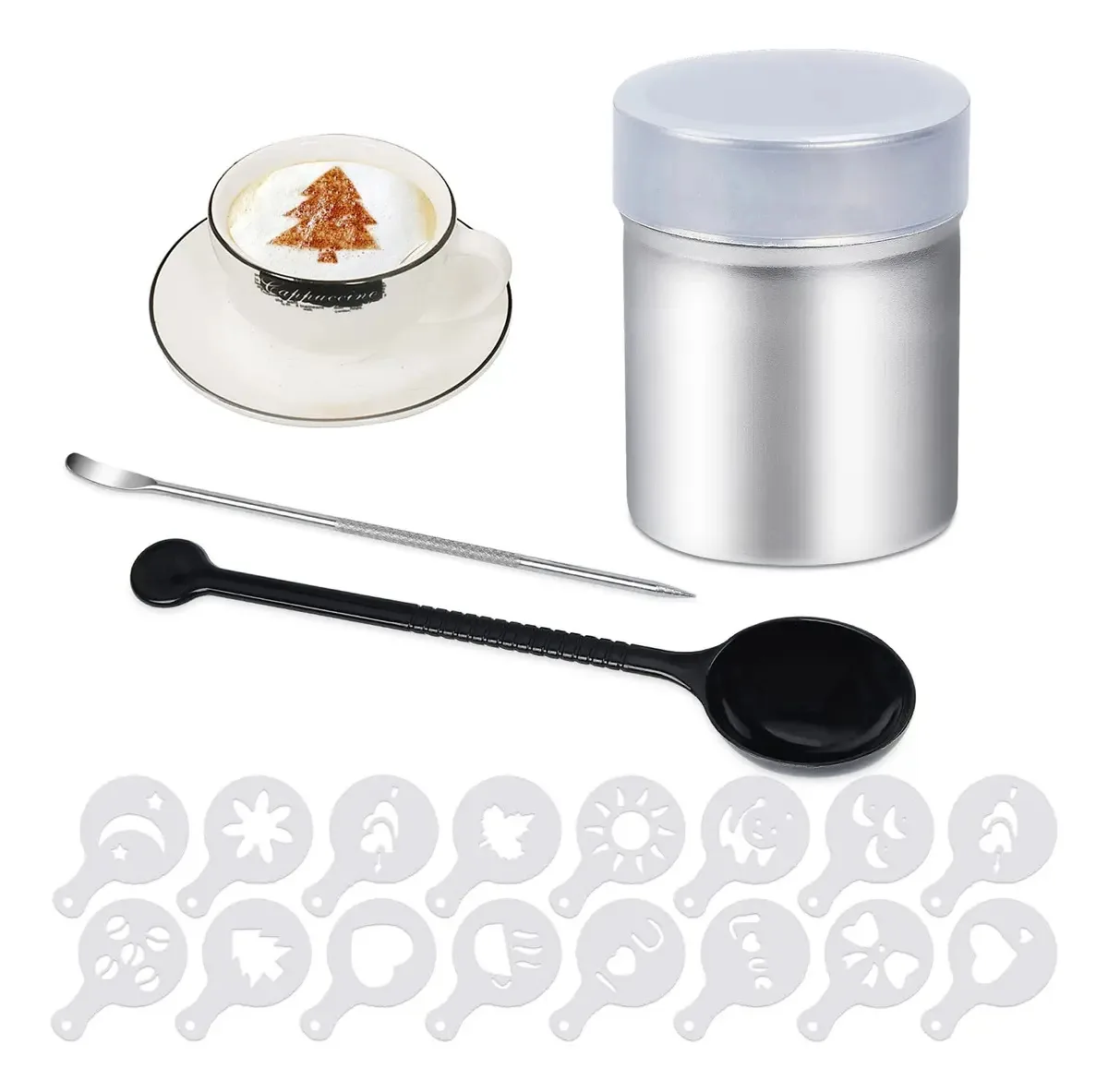 Akamino - Pó de aço inoxidável com tampa, esferográfica e
