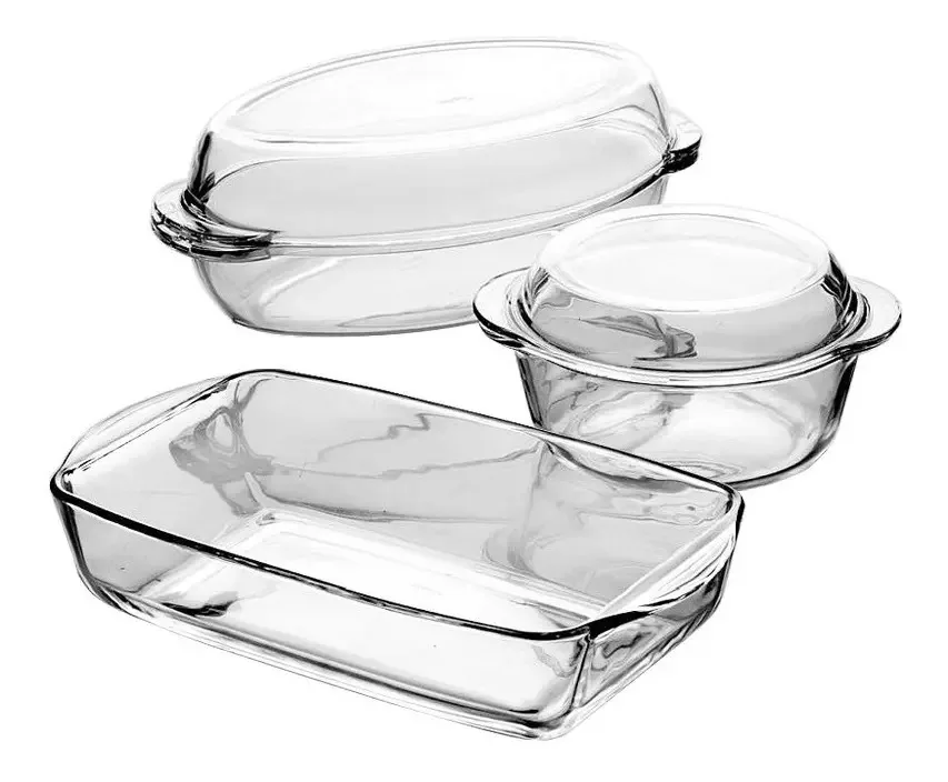 Conjunto de cozimento de vidro refratário branco Borcam com tampa