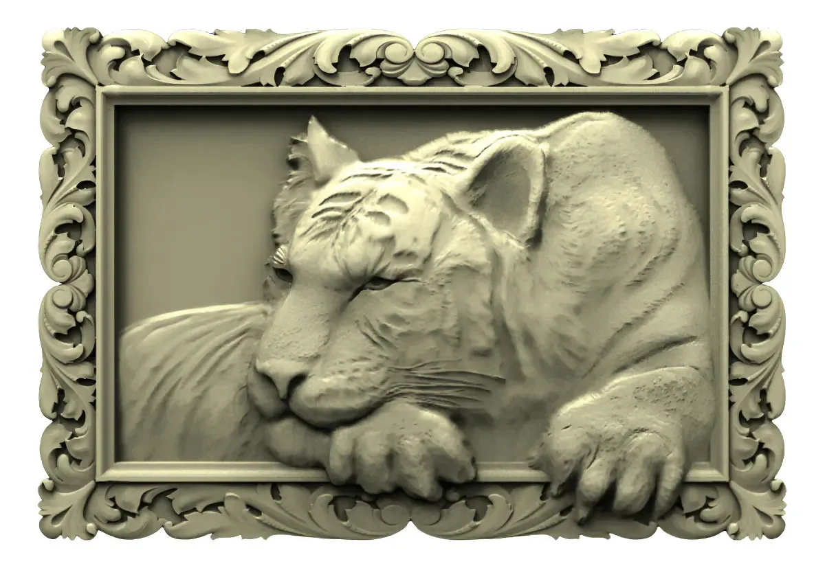 Arquivo STL 3D Tiger Relevo Router Woodfy Para Impressão Usinagem