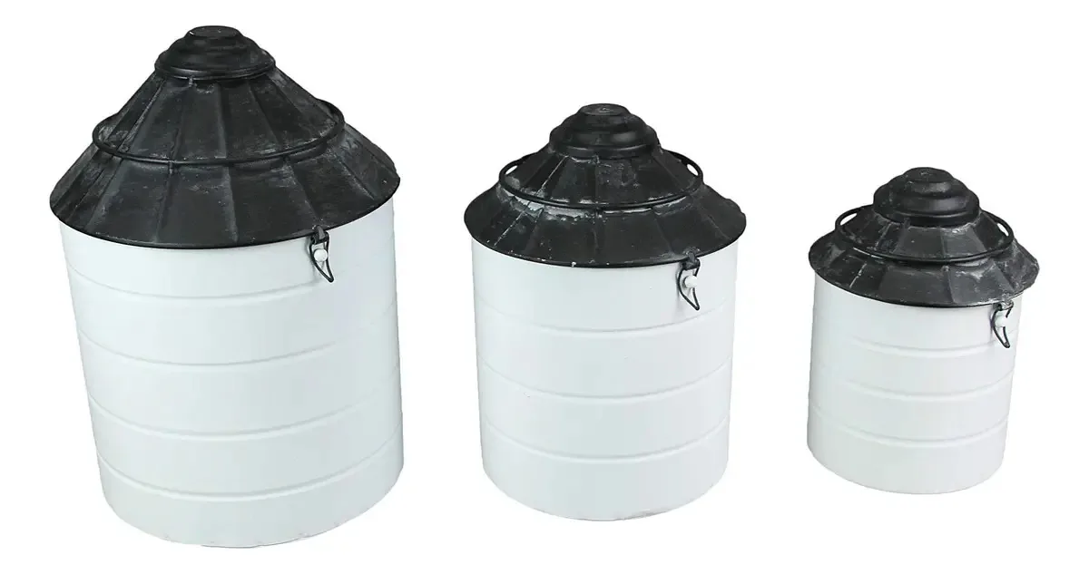 Jogo De 3 Potes De Silo Vintage Em Branco E Preto