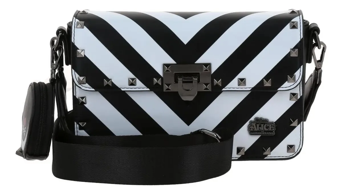 Bolsa tiracolo Disney By Gorett Julieta, estampa serigráfica branca, metal preto