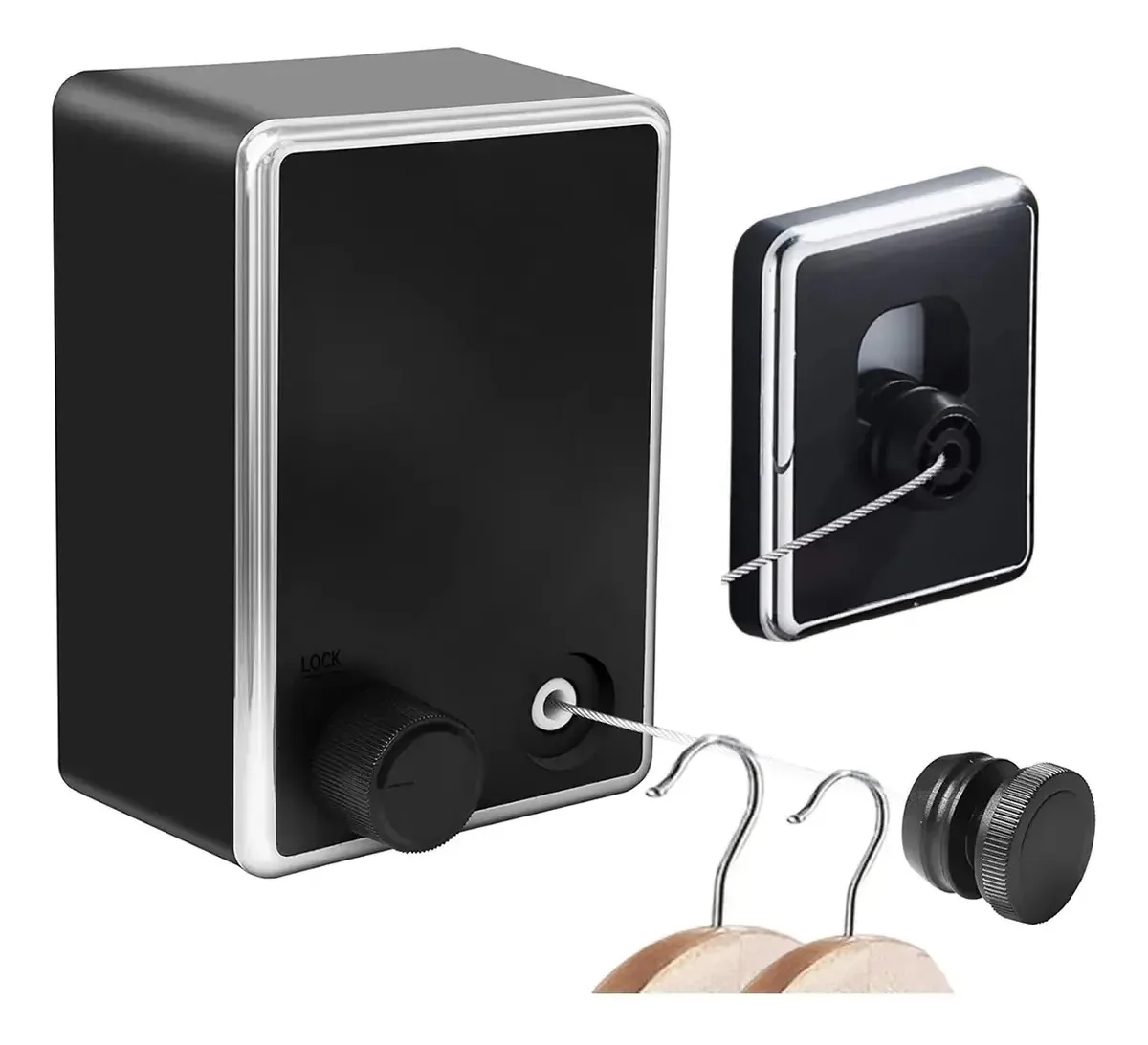 Rack de roupas retrátil para ambientes internos e externos, cor preta