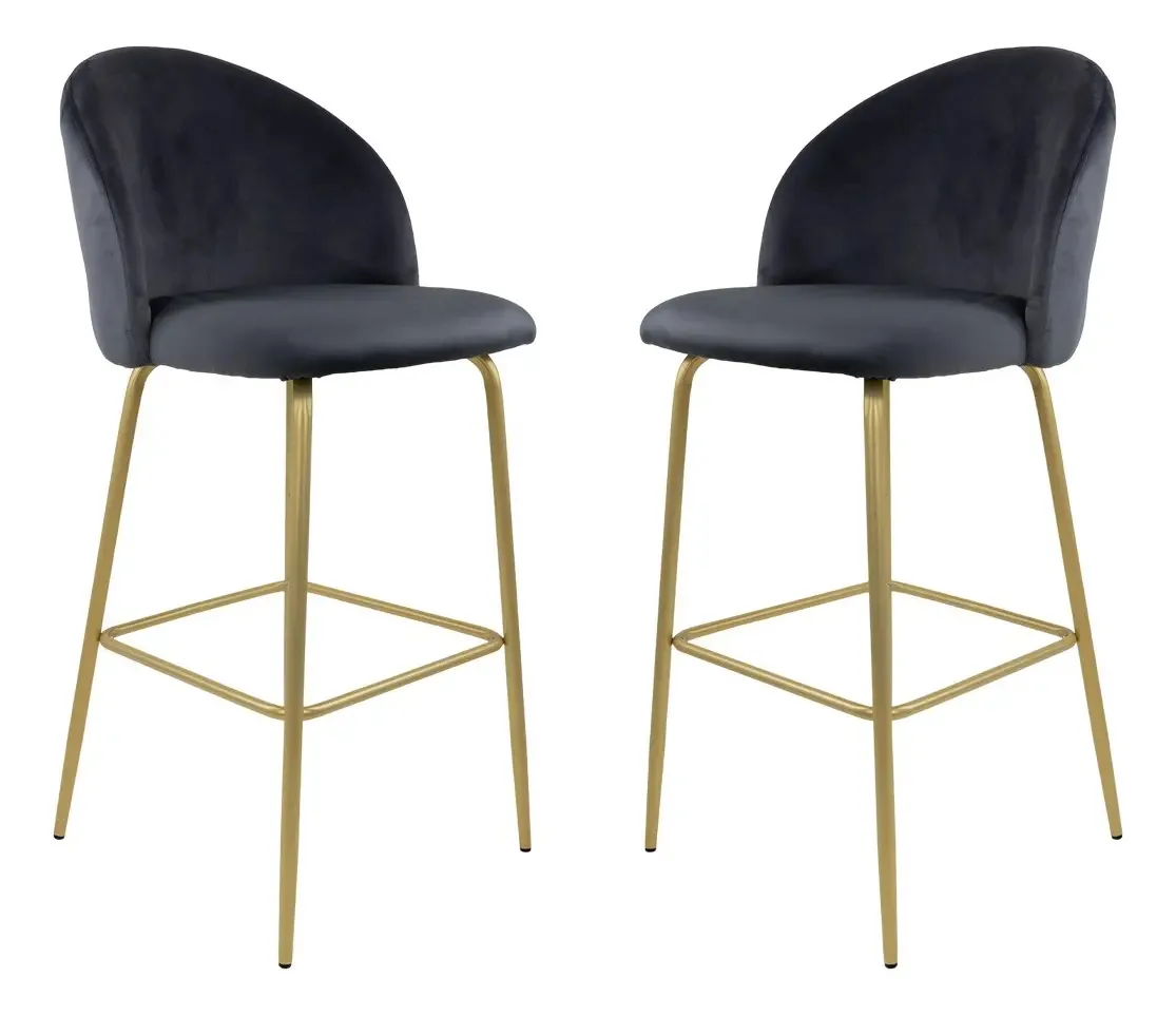 Conjunto de cadeiras altas estofadas, bar, bar de cozinha, bar de café da manhã e mesa de café da manhã, acabamento em estrutura anodizada, cor cinza