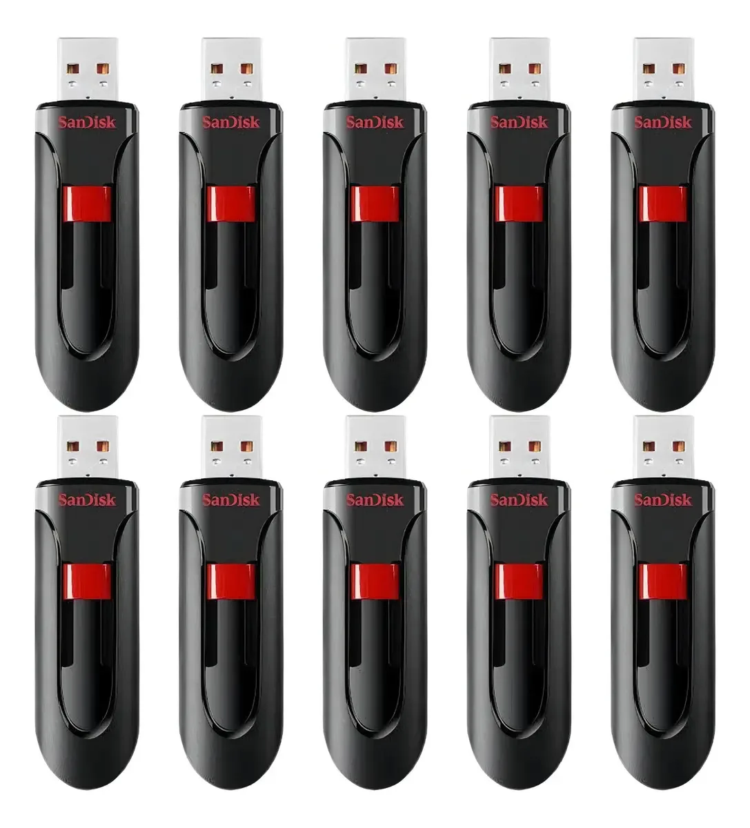 Kit 10 Pen Drive Sandisk Cruzer Glide 64gb Usb 3.0 Pt/vm Preto/vermelho Pen Drive Cruzer Glide 64gb