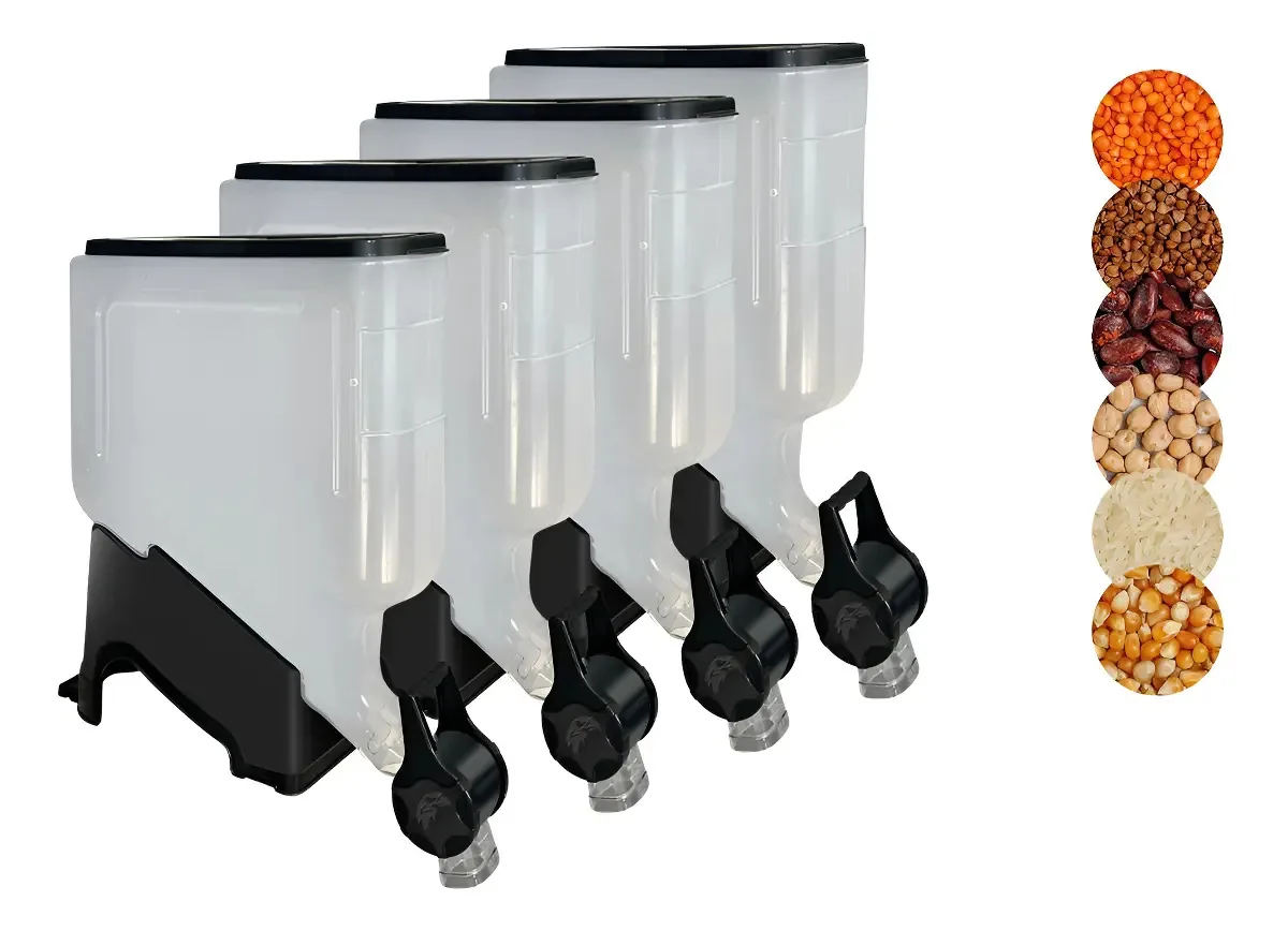 Dispenser 45l/20kg 4 Peças Graõs Café Ração Cereais Cor Preto