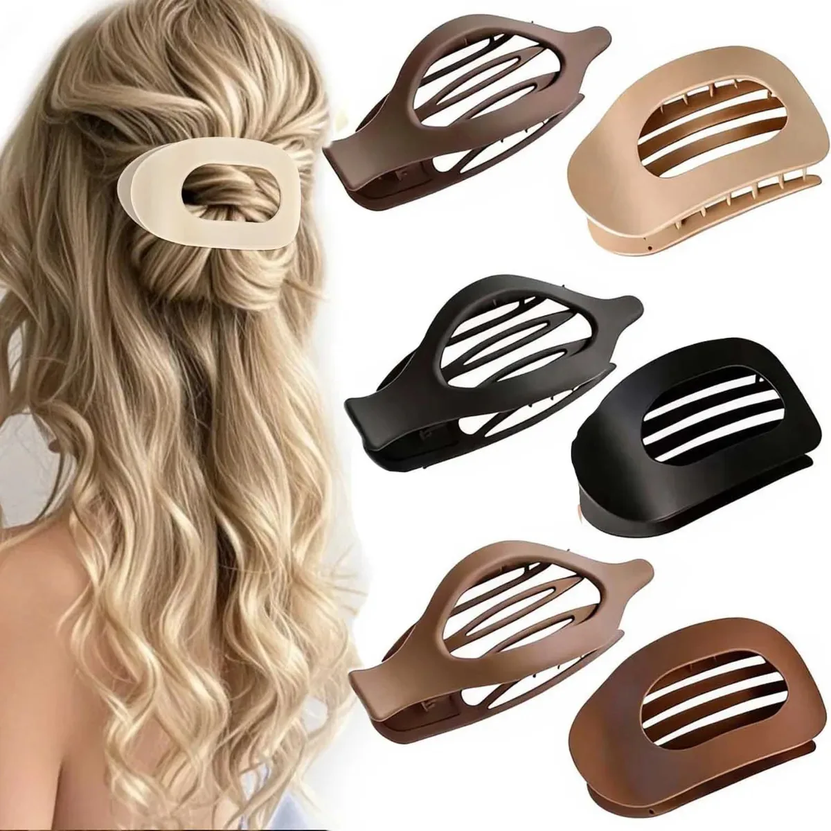 6 grampos de cabelo, grampos de cabelo redondos e planos