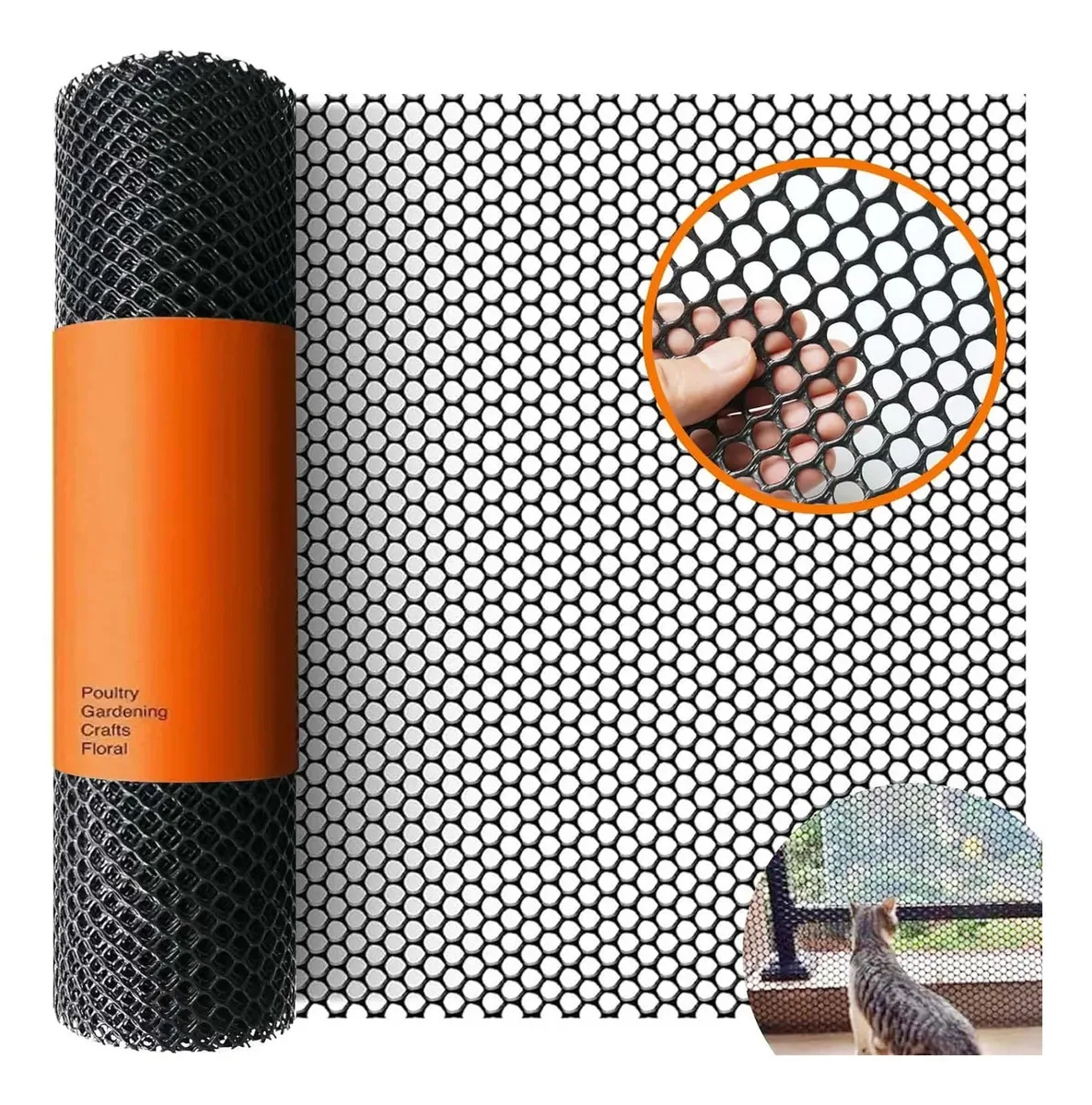 Cerca de malha de plástico para varanda, malha líquida de segurança de plástico de 0,4 x 5 m para janela, cerca hexagonal, rolo com laços, curral para jardinagem, barreira agrícola para gatos,...