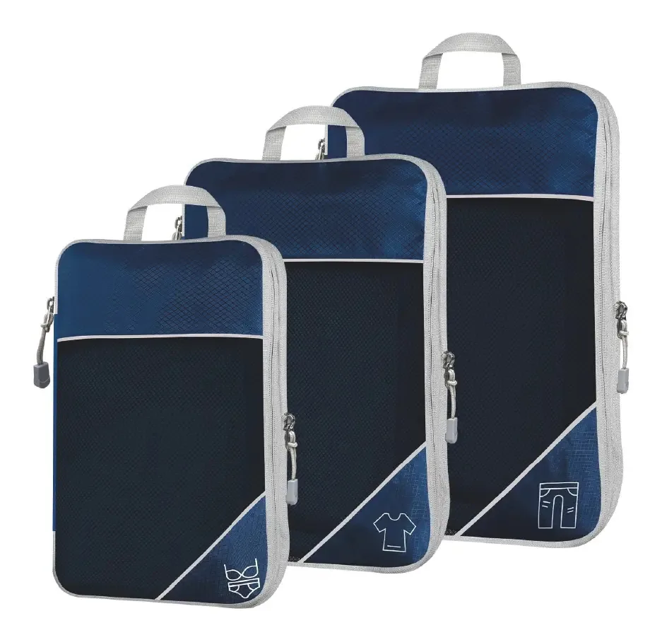 Conjunto de 3 bolsas organizadoras de bagagem de viagem Voyara, cor azul