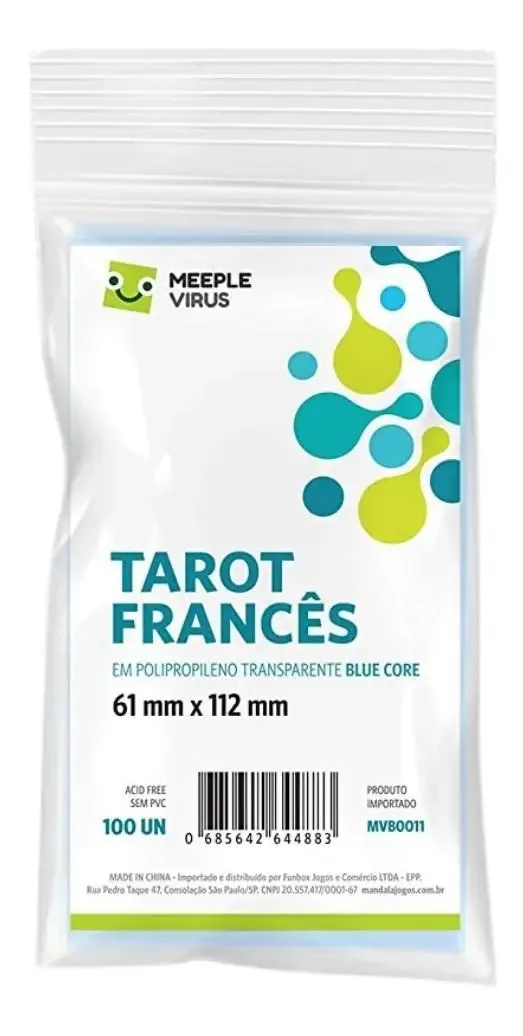 Protetores de Cartas Tarot Francês Blue Core Meeple Virus 61x112mm 100un