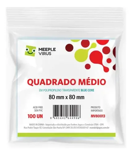 Sleeves Meeple Virus 80x80mm Quadrado Medio 100u Para Telma e Five Tribes