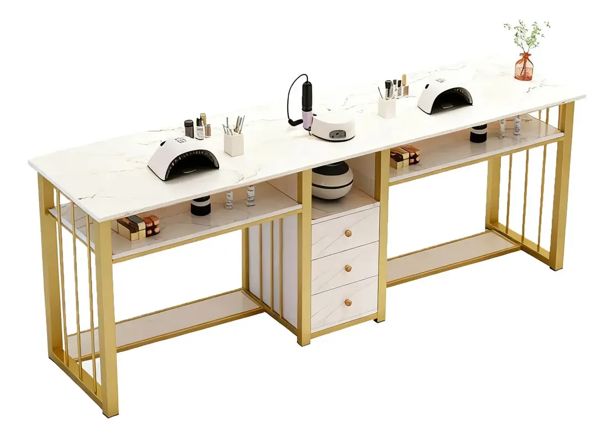 Mesa de salão de beleza minimalista com 3 gavetas de 240 cm
